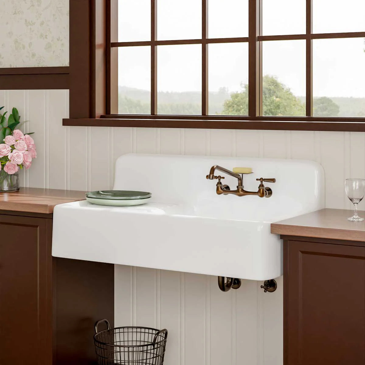 MAGNUS HOME PRODUCTS 42" Sudbury Cast Iron Wall-Hung Kitchen Sink with Left Side Drainboard