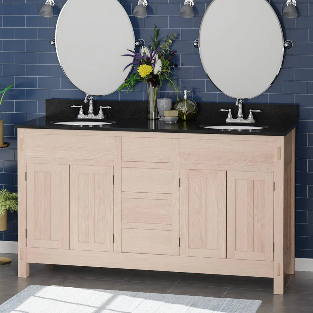 MAGNUS HOME PRODUCTS 60" Mission Unfinished Red Oak Double Vanity for Undermount Sinks - 34" Height
