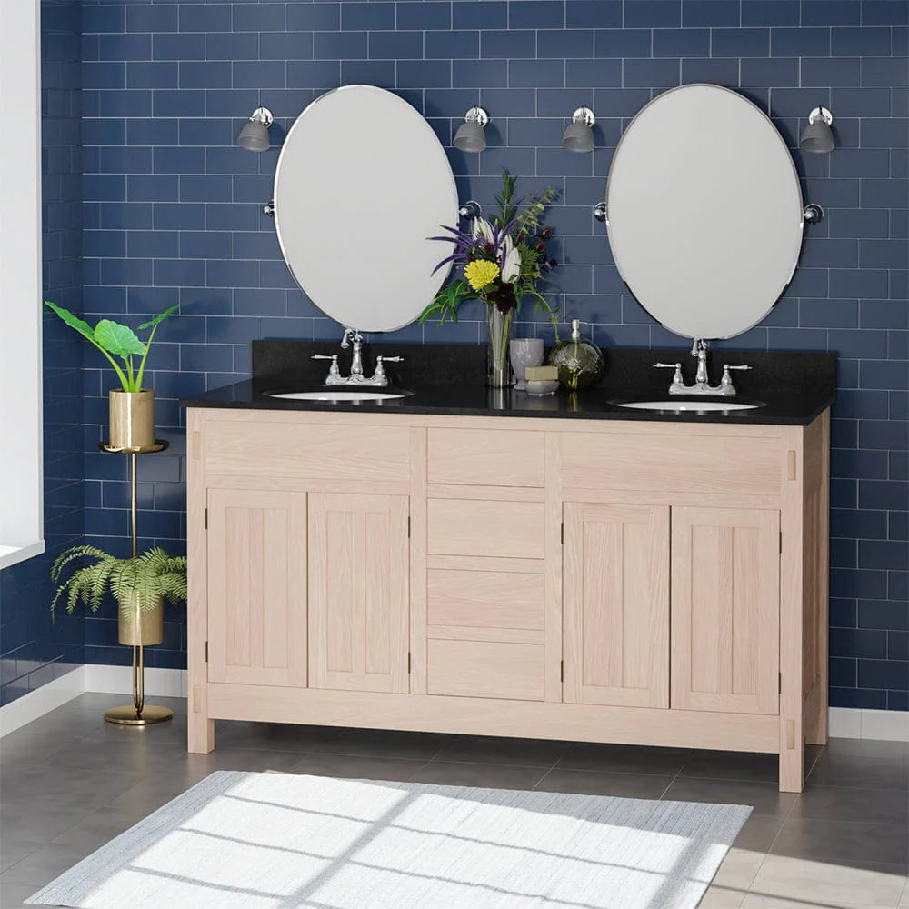 MAGNUS HOME PRODUCTS 60" Mission Unfinished Red Oak Double Vanity for Undermount Sinks - 34" Height