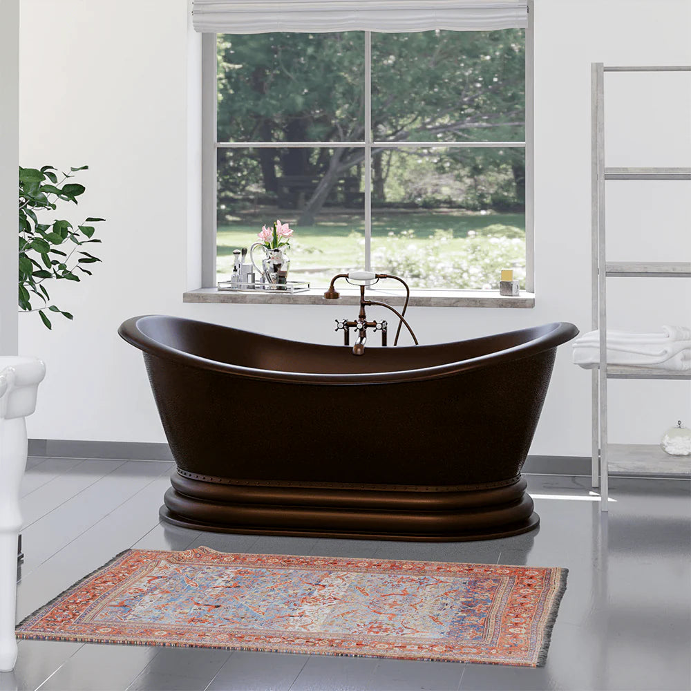 MAGNUS HOME PRODUCTS 66" Lutts Copper Double-Slipper Roll-Top Pedestal Tub