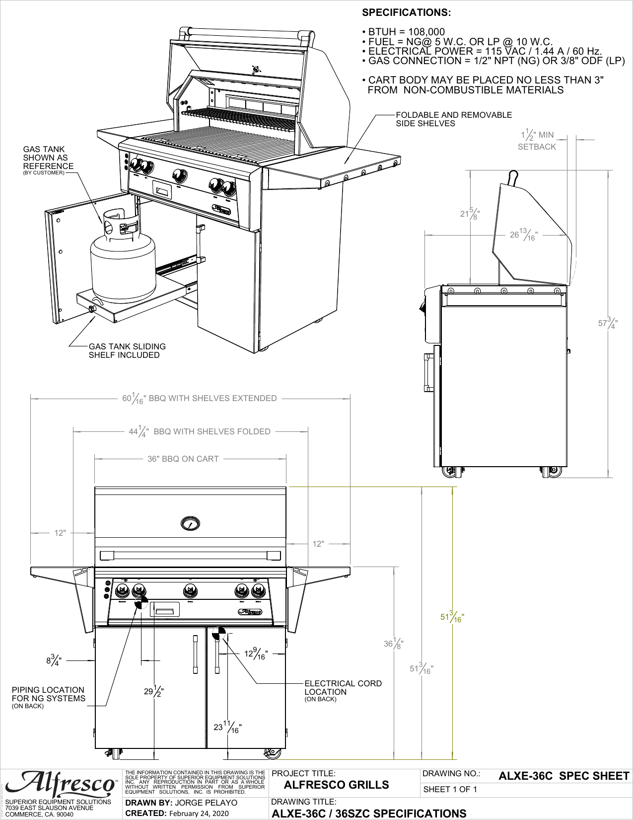 Alfresco ALXE 36" Luxury Cart Gas Grill