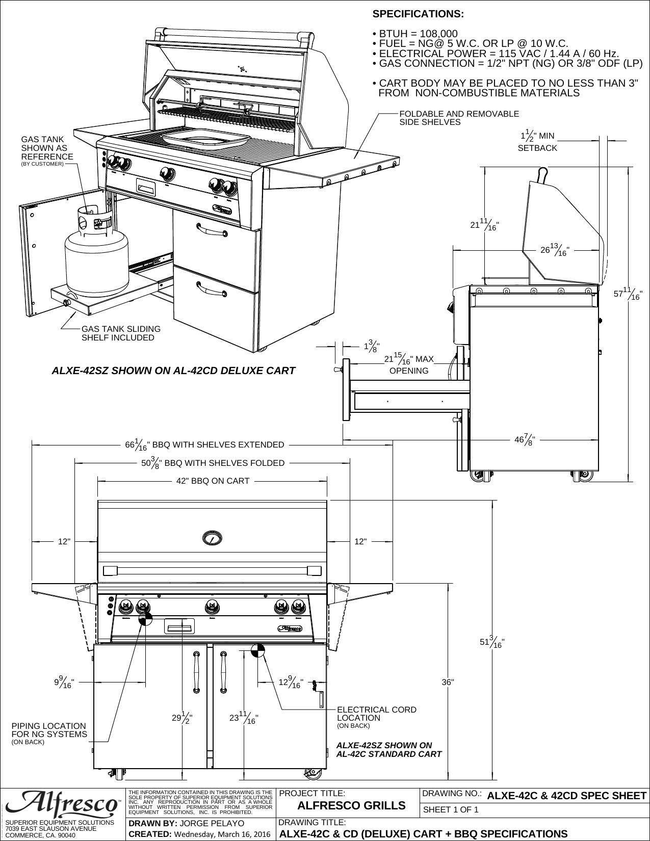 Alfresco ALXE 42" Luxury Cart Gas Grill (Standard & Deluxe Cart)