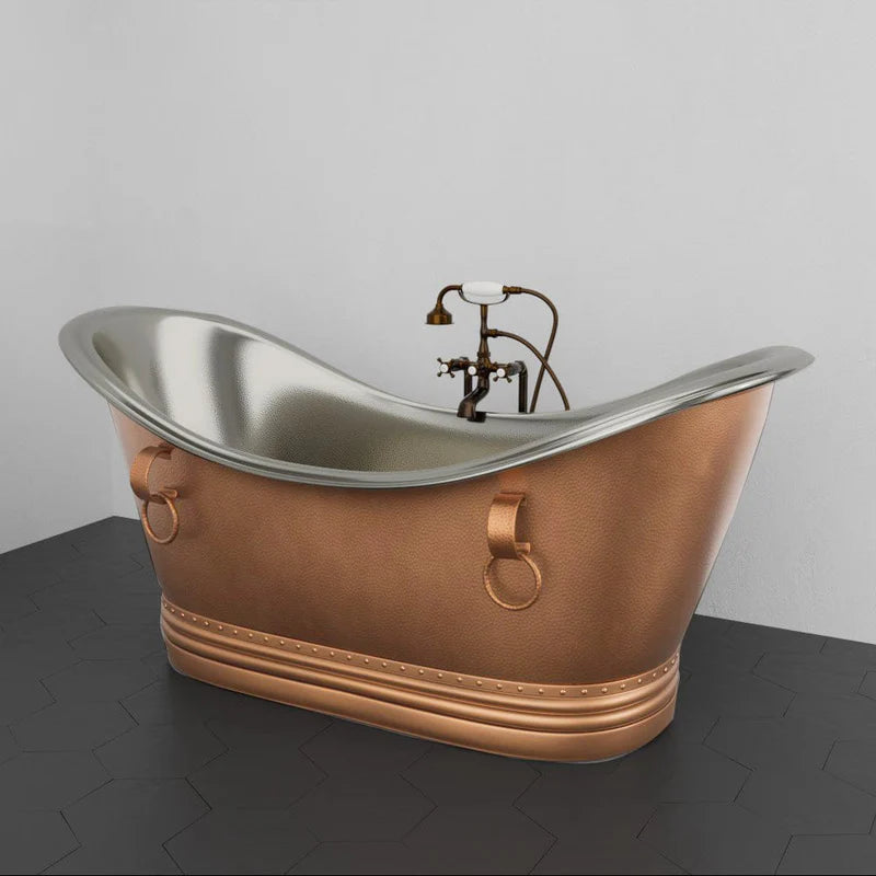 MAGNUS HOME PRODUCTS 72" Francis Double Slipper Copper Pedestal Tub with Rings
