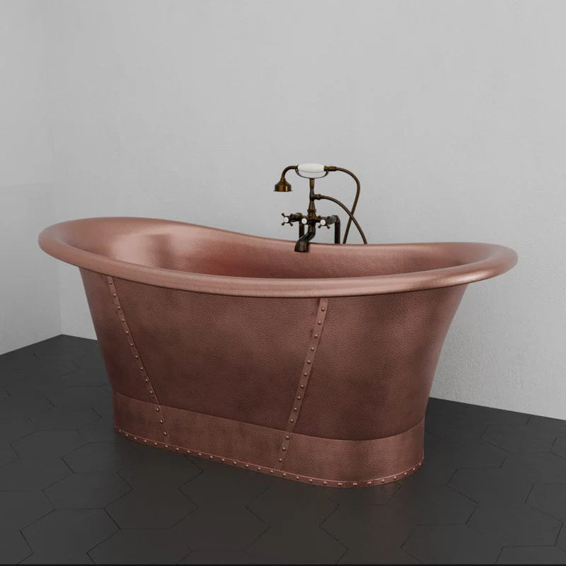 MAGNUS HOME PRODUCTS 66" Hayward Hammered Copper Double Slipper Pedestal Tub with Copper Rivets