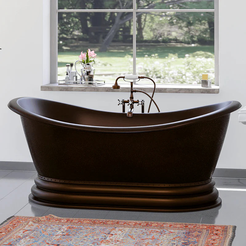 MAGNUS HOME PRODUCTS 66" Lutts Copper Double-Slipper Roll-Top Pedestal Tub