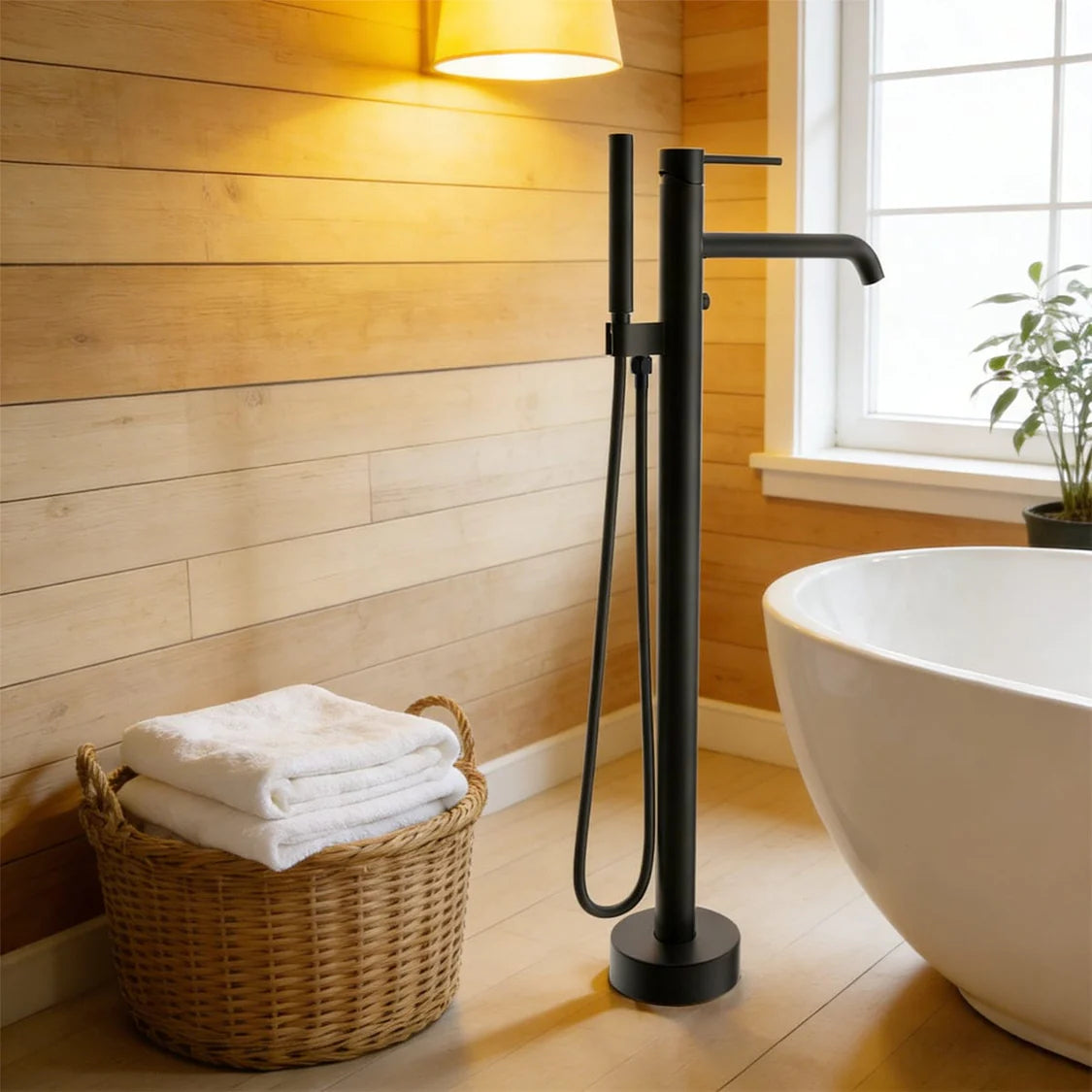 MAGNUS HOME PRODUCTS Nisshin High Flow Freestanding Tub Faucet with Hand Shower