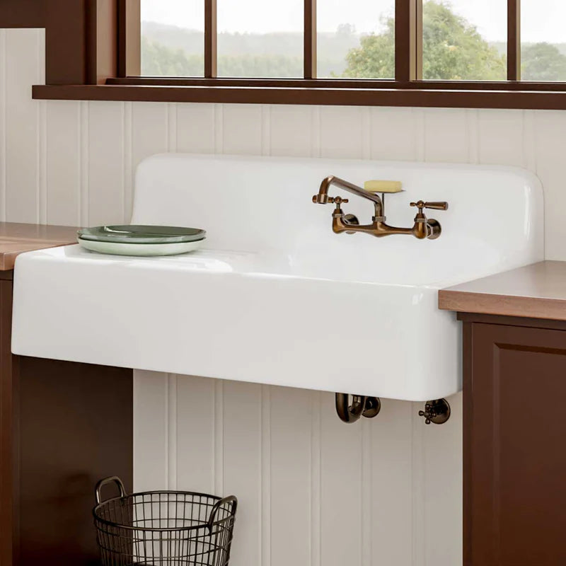 MAGNUS HOME PRODUCTS 42" Sudbury Cast Iron Wall-Hung Kitchen Sink with Left Side Drainboard
