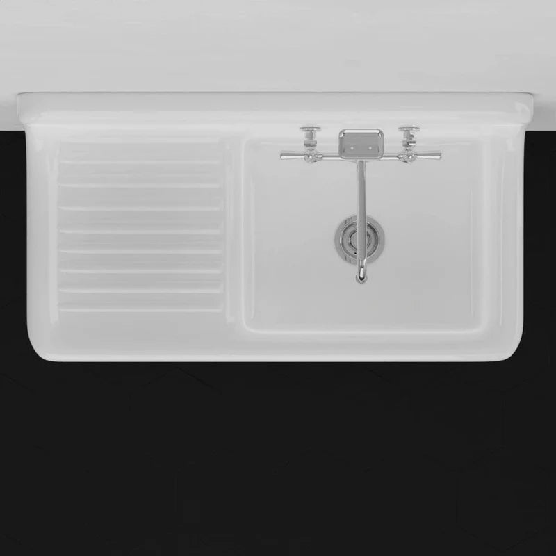 MAGNUS HOME PRODUCTS 42" Sudbury Cast Iron Wall-Hung Kitchen Sink with Left Side Drainboard
