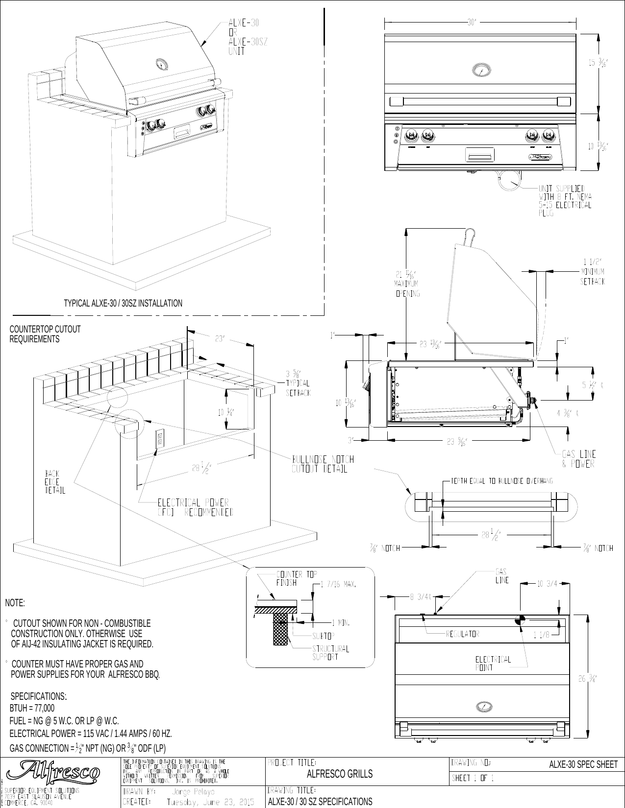 Alfresco ALXE 30" Luxury Built-In Gas Grill