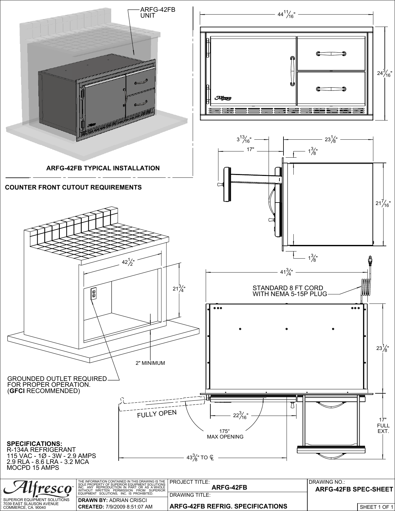 Alfresco ALXE 42" Luxury Grill on Refrigerated Base