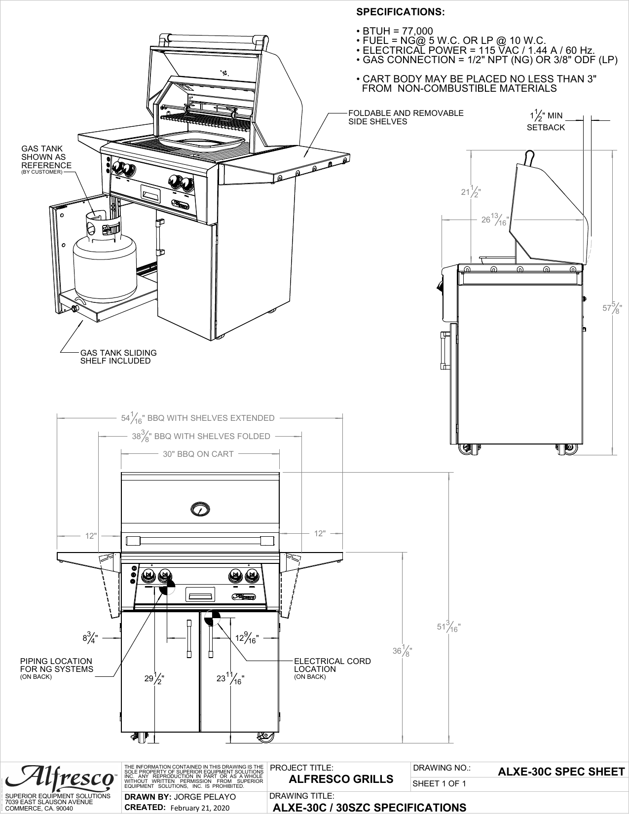 Alfresco ALXE 30" Luxury Cart Gas Grill