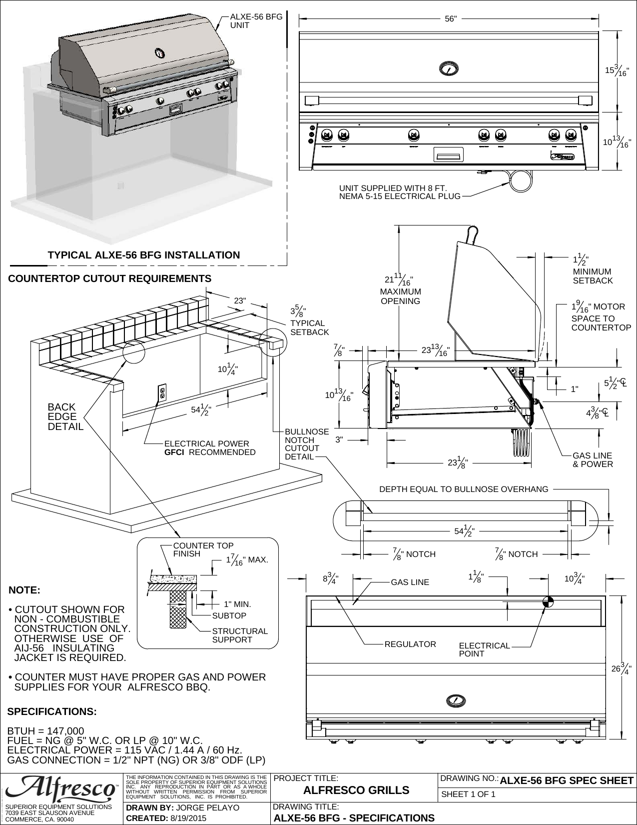 Alfresco ALXE 56" Luxury All-Grill on Refrigerated Base