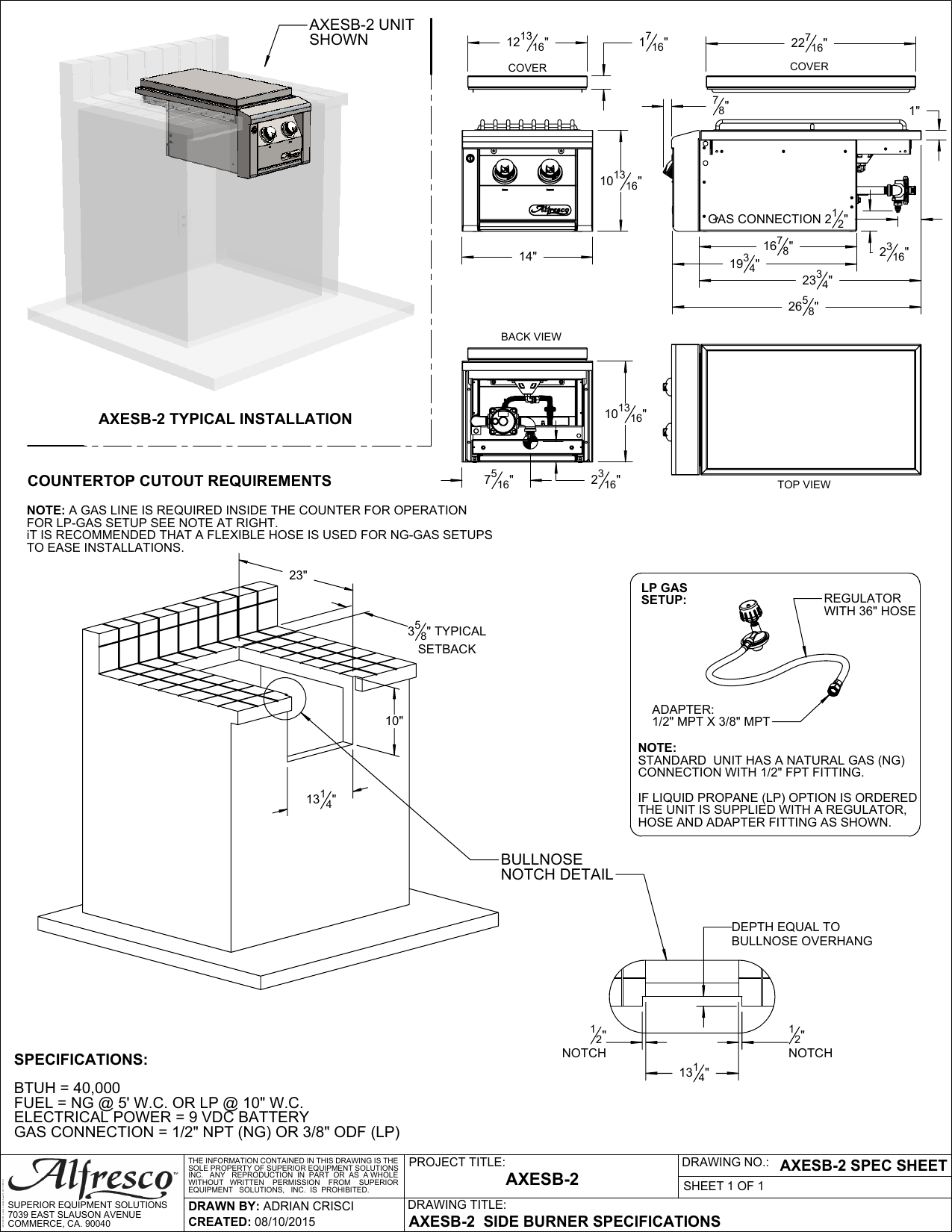 Alfresco 14" Built-In Dual Side Burner