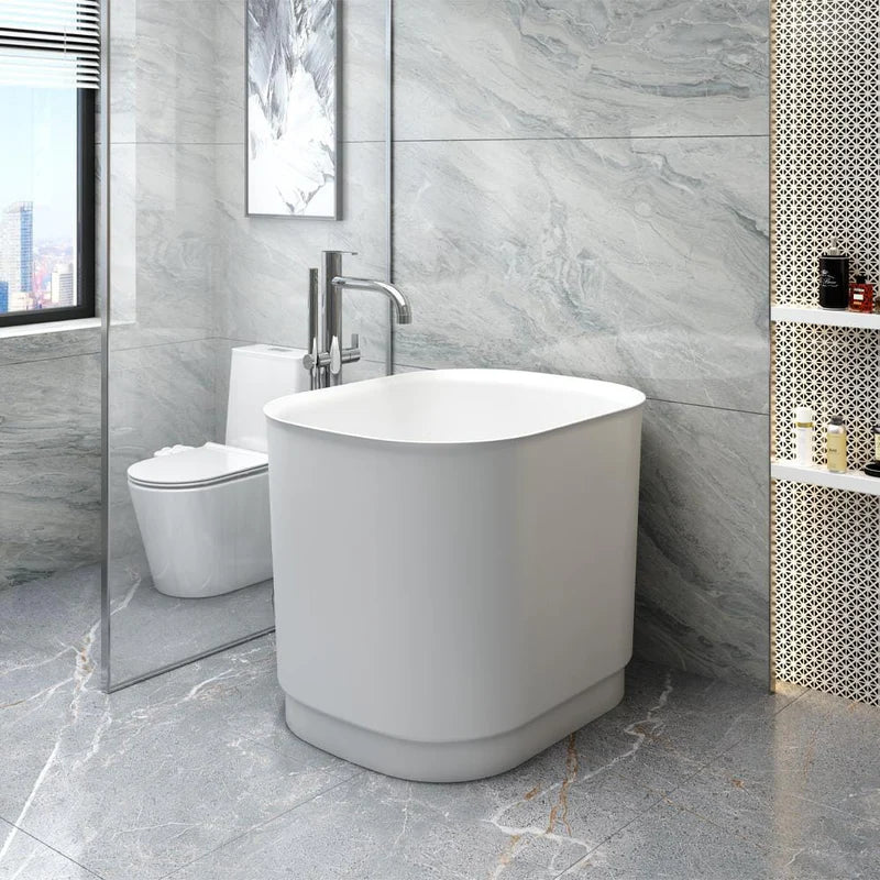 MAGNUS HOME PRODUCTS 39" Akio Solid Surface Stone Resin Japanese Oval Soaking Bathtub with Integral Seat