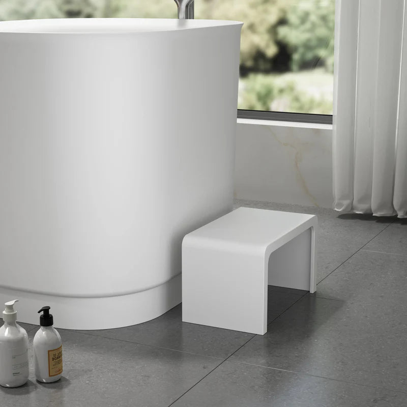 MAGNUS HOME PRODUCTS 39" Akio Solid Surface Stone Resin Japanese Oval Soaking Bathtub with Integral Seat