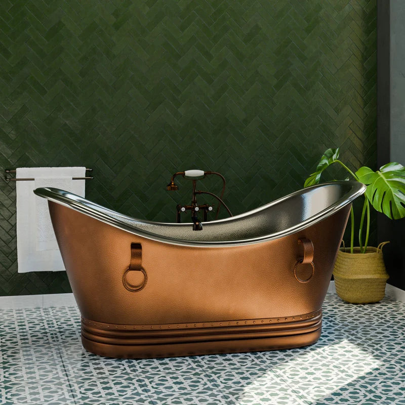 MAGNUS HOME PRODUCTS 72" Francis Double Slipper Copper Pedestal Tub with Rings