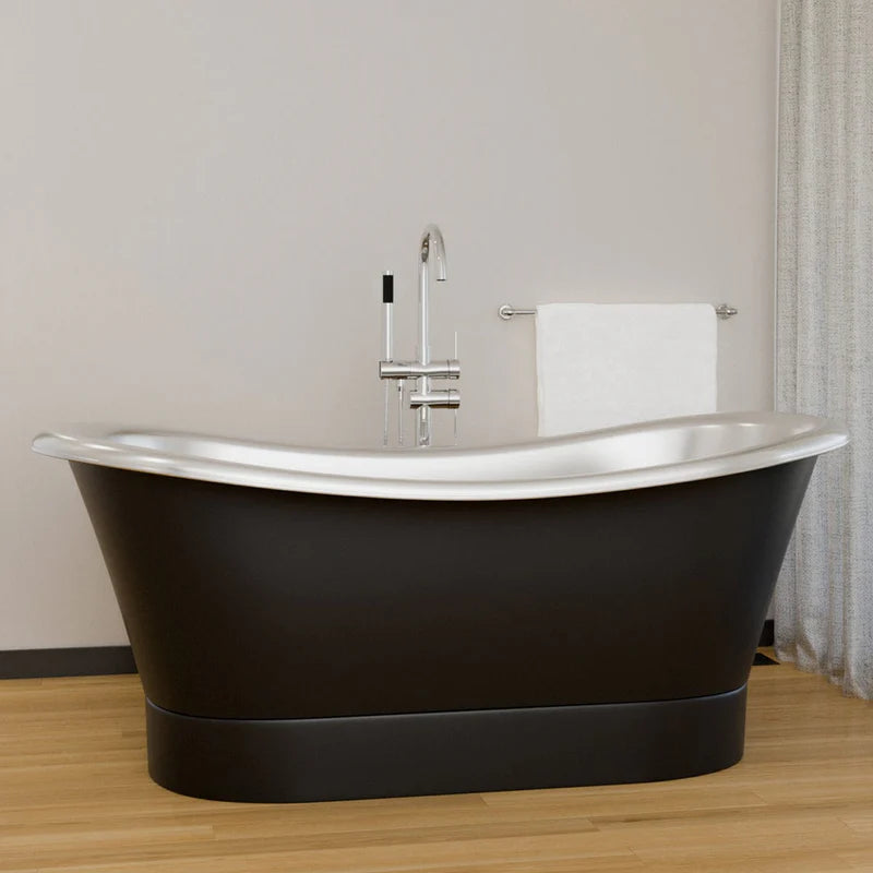 MAGNUS HOME PRODUCTS 70" Gibbon Double Slipper Copper Freestanding Tub - Satin Nickel Interior with Black Exterior