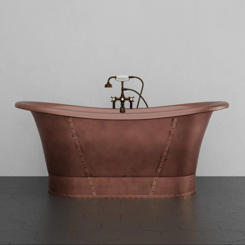 MAGNUS HOME PRODUCTS 66" Hayward Hammered Copper Double Slipper Pedestal Tub with Copper Rivets