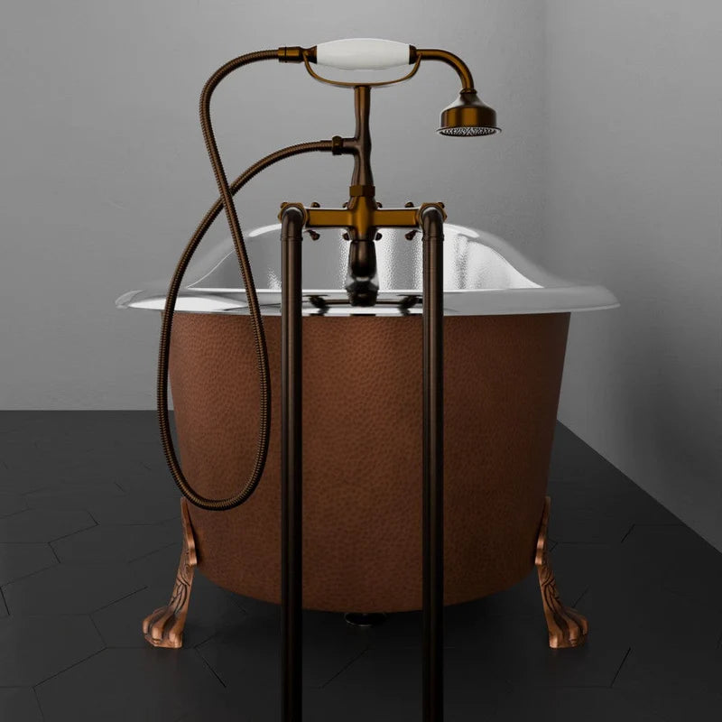 MAGNUS HOME PRODUCTS 66" Jadaro Single Slipper Copper Clawfoot Tub with Rolled Rim - Polished Nickel Interior with Antique Copper Exterior