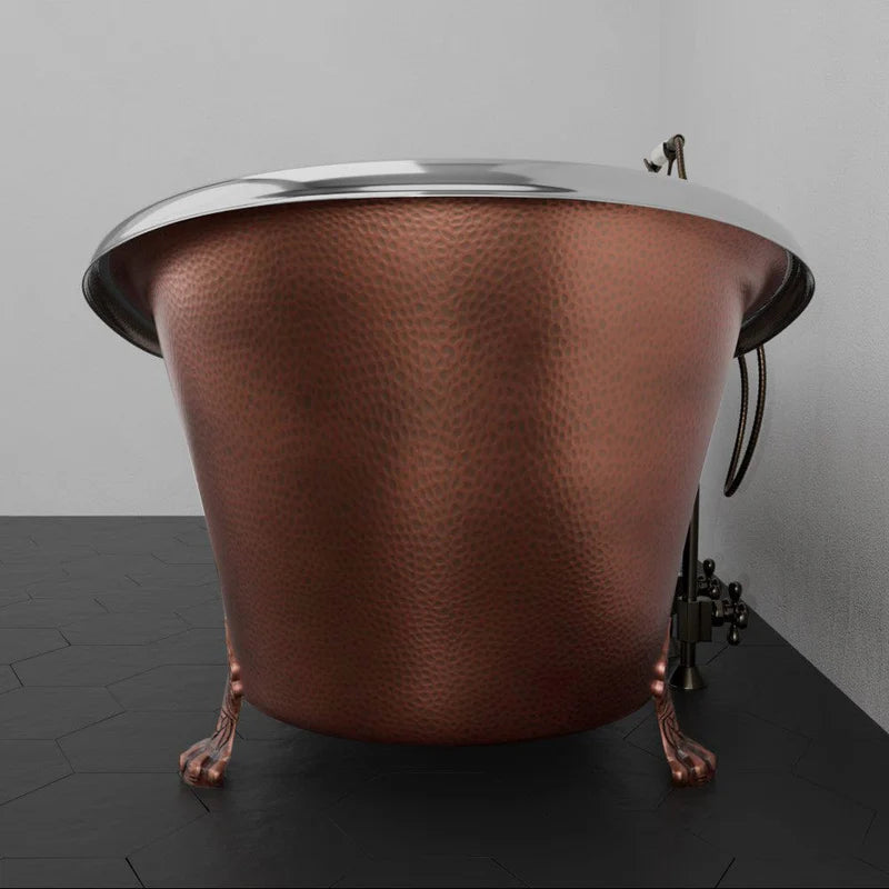 MAGNUS HOME PRODUCTS 72" Kenlee Double Slipper Hammered Copper Clawfoot Tub with Rolled Rim - Polished Nickel Interior with Antique Copper Exterior
