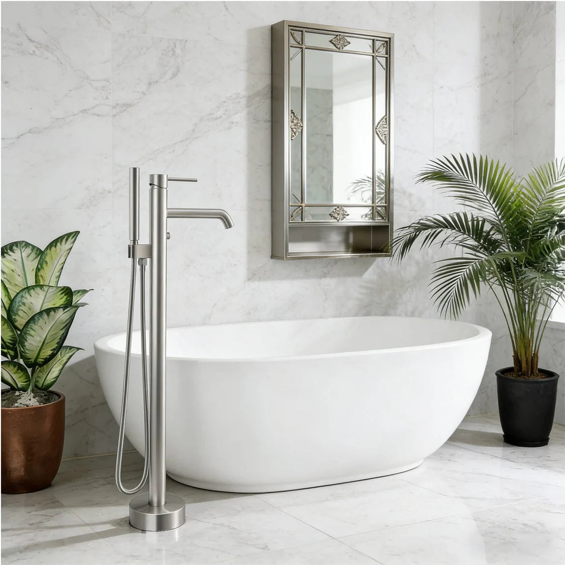 MAGNUS HOME PRODUCTS Nisshin High Flow Freestanding Tub Faucet with Hand Shower