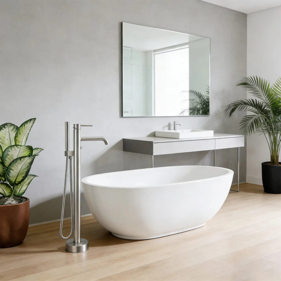 MAGNUS HOME PRODUCTS Nisshin High Flow Freestanding Tub Faucet with Hand Shower